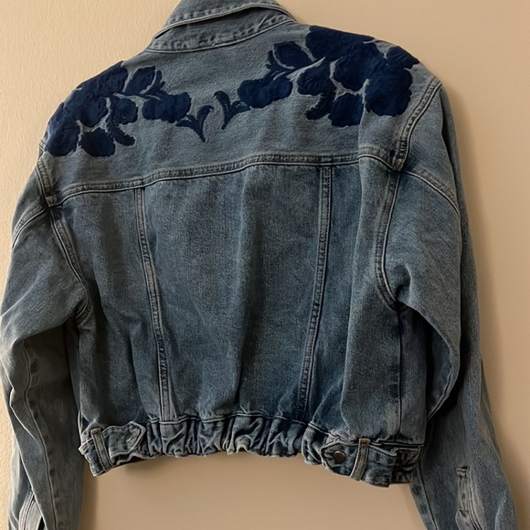 Free People Floral Cinched Back Denim Jacket - Picture 7 of 7